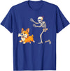 Funny Skeleton Chasing Dog Corgi Halloween Dog Funny Skeleton Chasing Corgi Dog T-Shirt - Royal Blue
