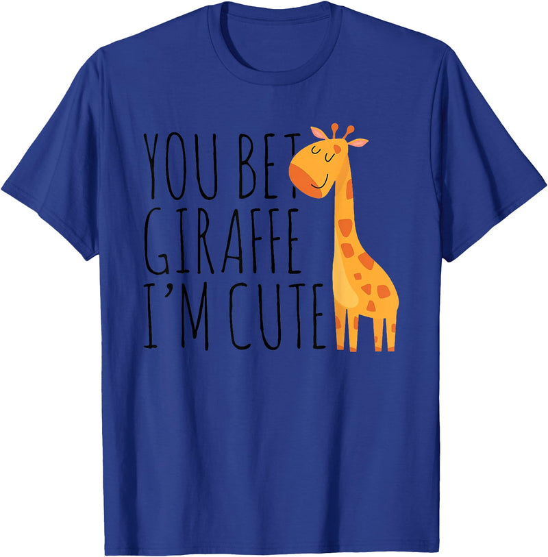 You Bet Giraffe I'm Cute, New Baby, Funny Baby T-Shirt - Royal Blue