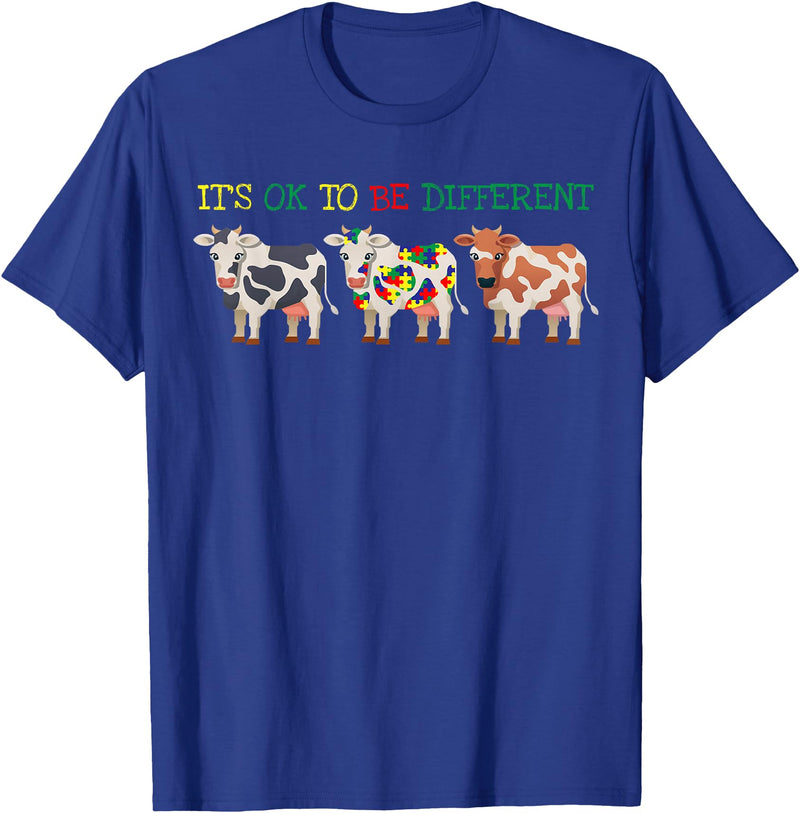 It's Ok To Be Different Cow Autism Awareness T-Shirt - Royal Blue