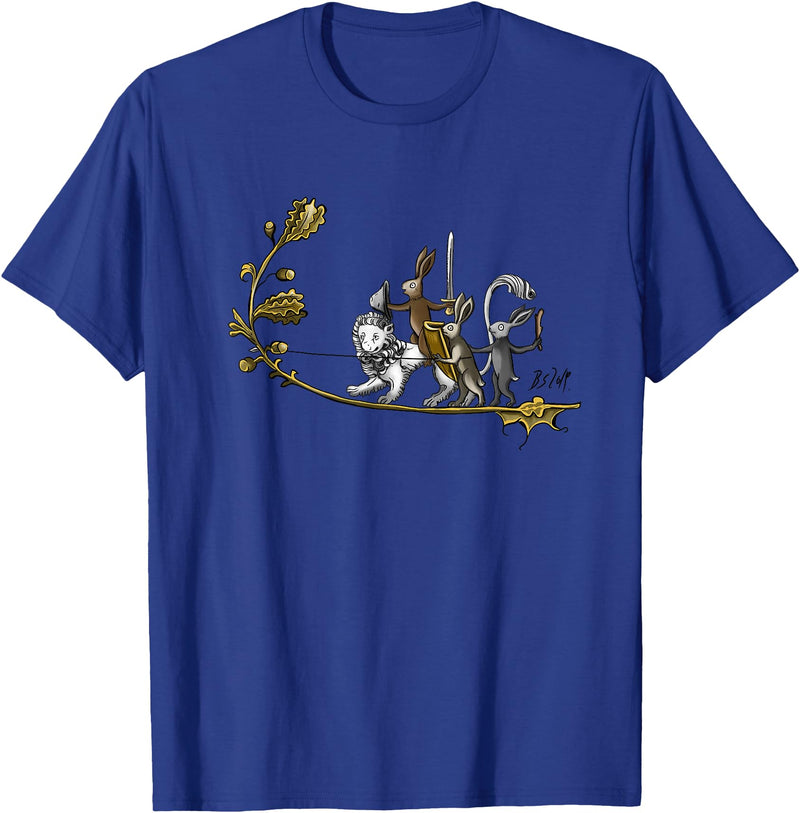 Cute Medieval Rabbits Lover Bunny Graphic T-Shirt in Royal Blue