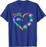 "Mama Bear" Rainbow Heart Paw Print T-Shirt