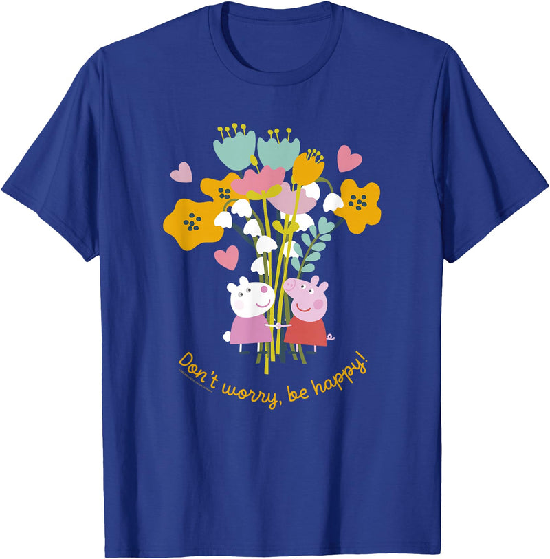 Peppa Pig Don't Worry Be Happy Floral Logo T-Shirt - Royal Blue