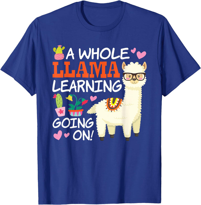 Llama School Co Llama Learning T Shirt Teachers Students Alpaca Lovers Gift T-Shirt - Royal Blue