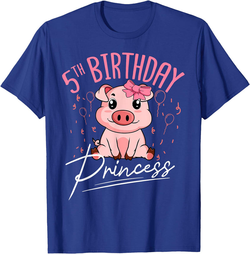 Pig Birthday 5 Cute Piggy Barn Party Apparel Pig 5th Birthday Princess Farm Party Hog Farmer Barnyard T-Shirt - Royal Blue