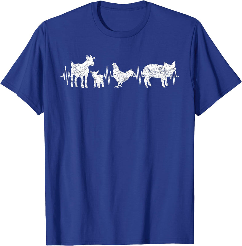 Farmer Farm Animal Lover Gifts Goat Chicken Pig Agriculture Heartbeat Farm Animals T-Shirt - Royal Blue