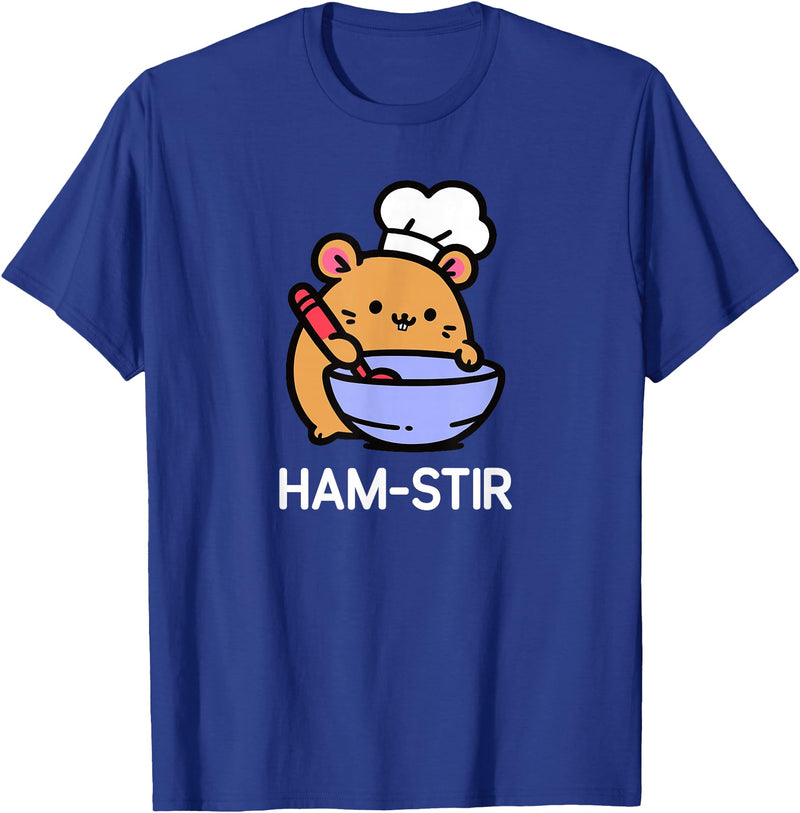 Hamster, Ham-stir Funny Jokes Sarcastic T-Shirt - Unisex-Adults & Kids - Black - Small - Short Sleeve - Cotton Blend - Classic Fit - Crew Neck - T-Shirt - Royal Blue