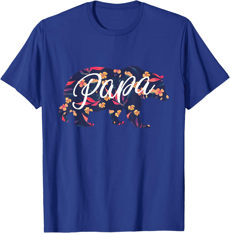 Bahaa's Tee Best Daddy Ever, I Love You Dad, Floral Papa Bear Graphic T-Shirt - Royal Blue