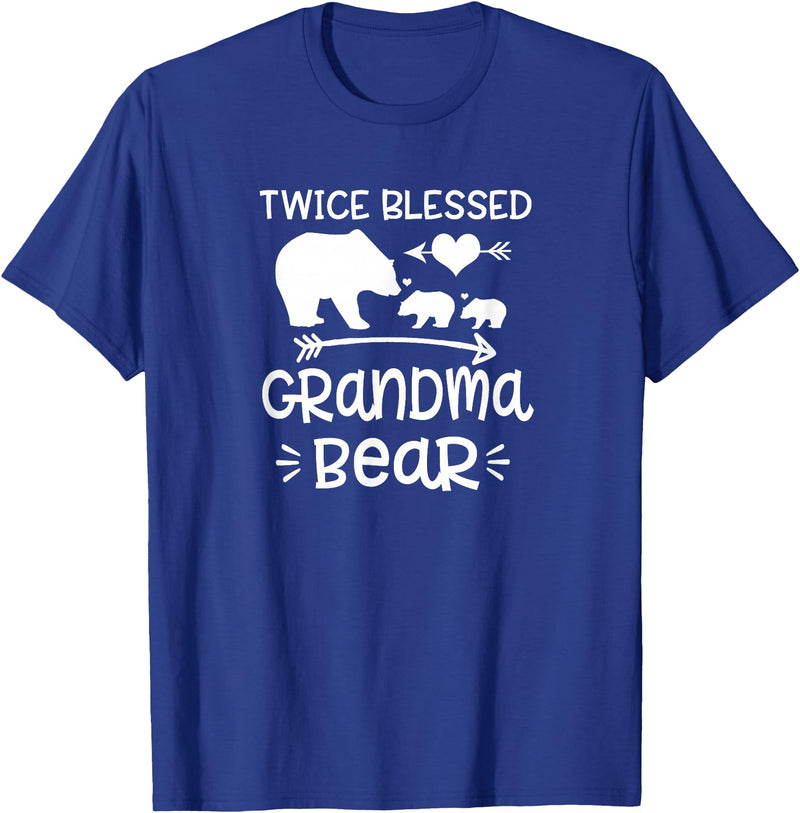 Grandparents Gifts By HustlaGirl Twice Blessed Grandma Bear Shirt Grandmas With Two Grandkids T-Shirt - Royal Blue