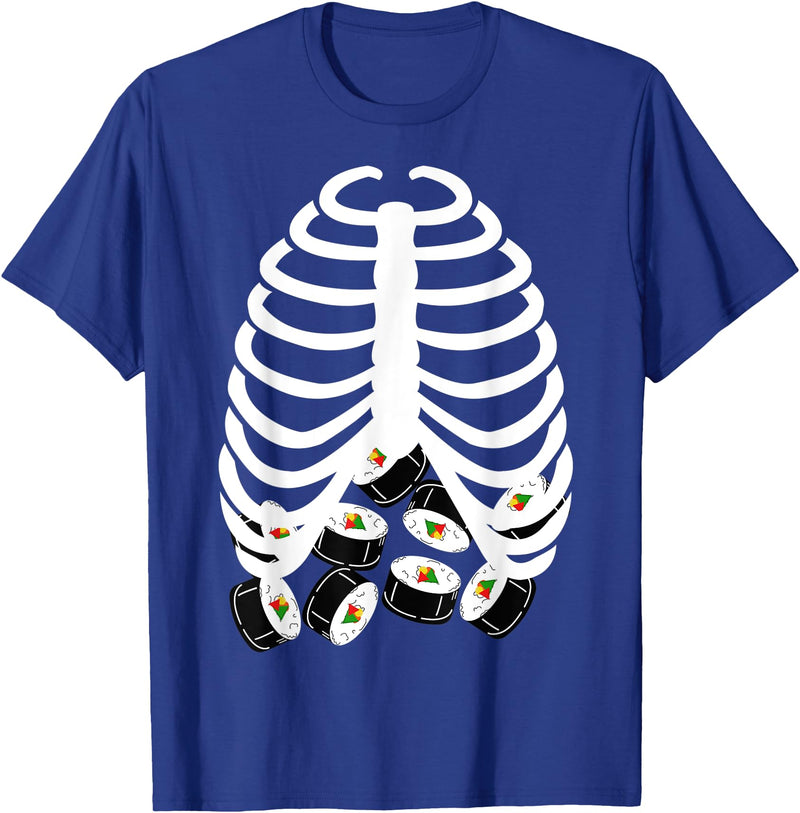 Halloween Sushi Costumes Co. Halloween Adult Youth Kids Costume Rib Cage Skeleton Sushi T-Shirt - Royal Blue