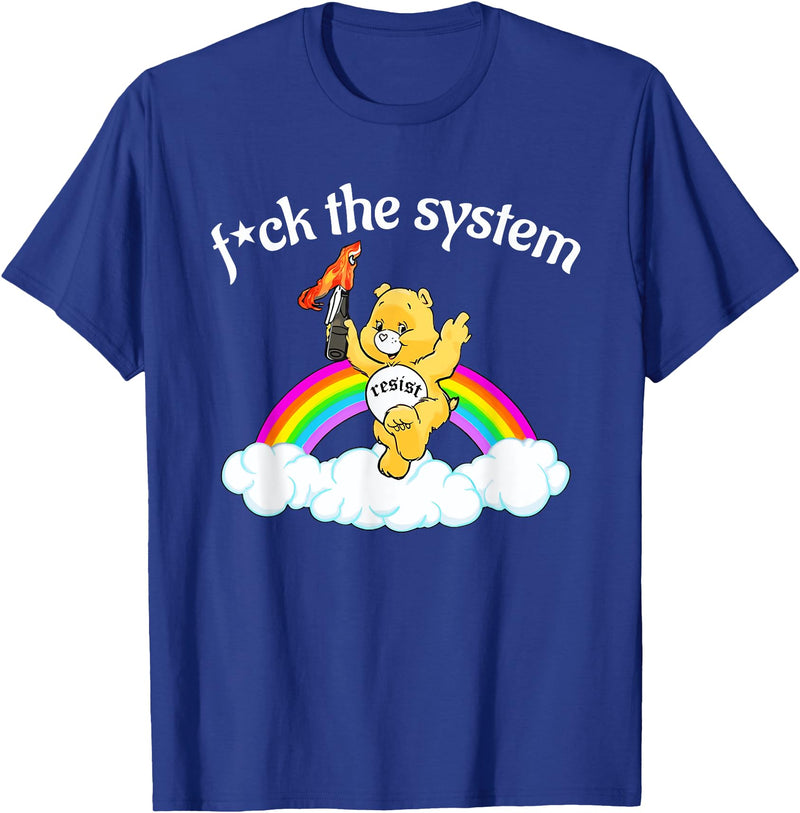 Fck The System Funny Bear Quote Fck The System Funny Bear Design T-Shirt - Royal Blue