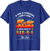 anti vegan shirt I funny bbq bacon fans A Pig, A Chicken, And A Cow Walk Into A Barbecue Bar-B-Q T-Shirt - Royal Blue
