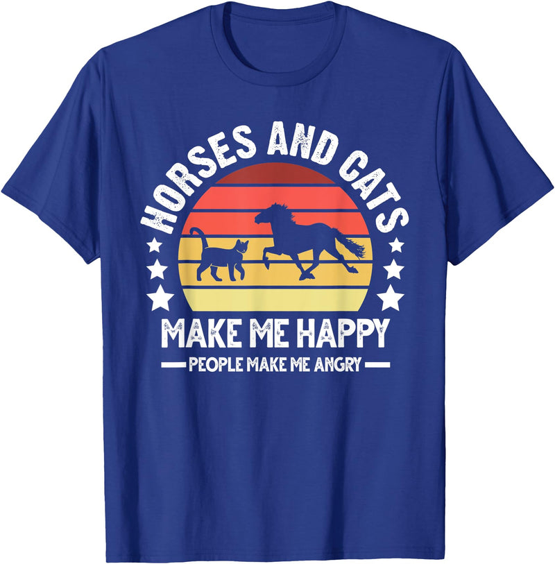 Cat Lover Gift Horses and cats make me happy Cats T-Shirt - Royal Blue