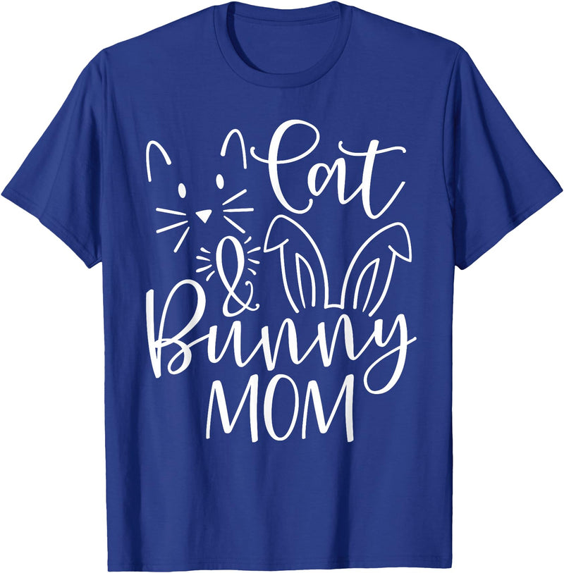 Cute Cat and Bunny Mom Design - Rabbit and Cat Owner T-Shirt in Royal Blue