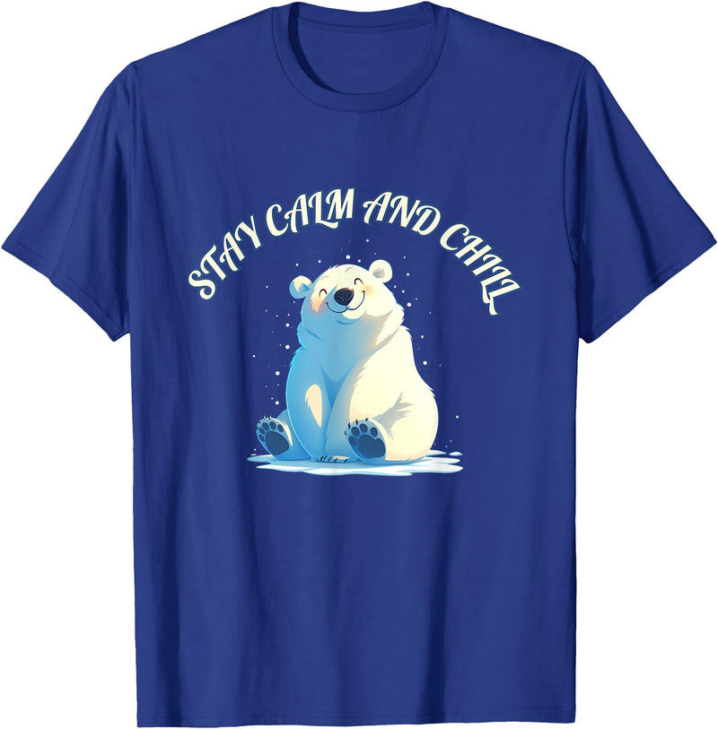 Relaxing Stress Free Designs Stay Calm Chill Out Polar Bear T-Shirt - Royal Blue
