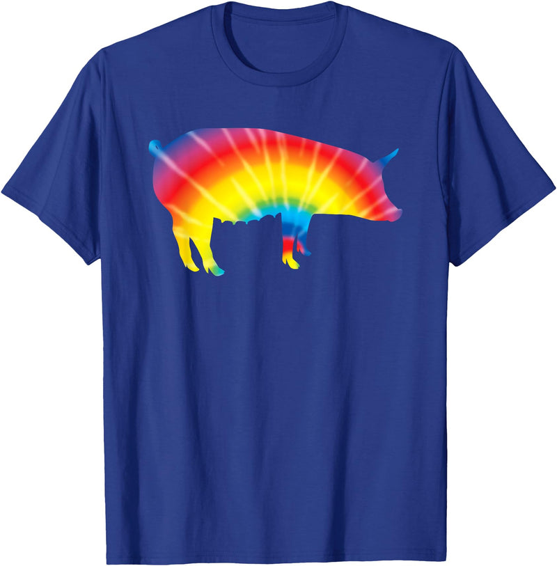 Cool Domestic Pig Lover Funny Warthog Gift Designs Tie Dye Pig Rainbow Print Boar Pork Swine Hippie Peace Gift T-Shirt - Royal Blue