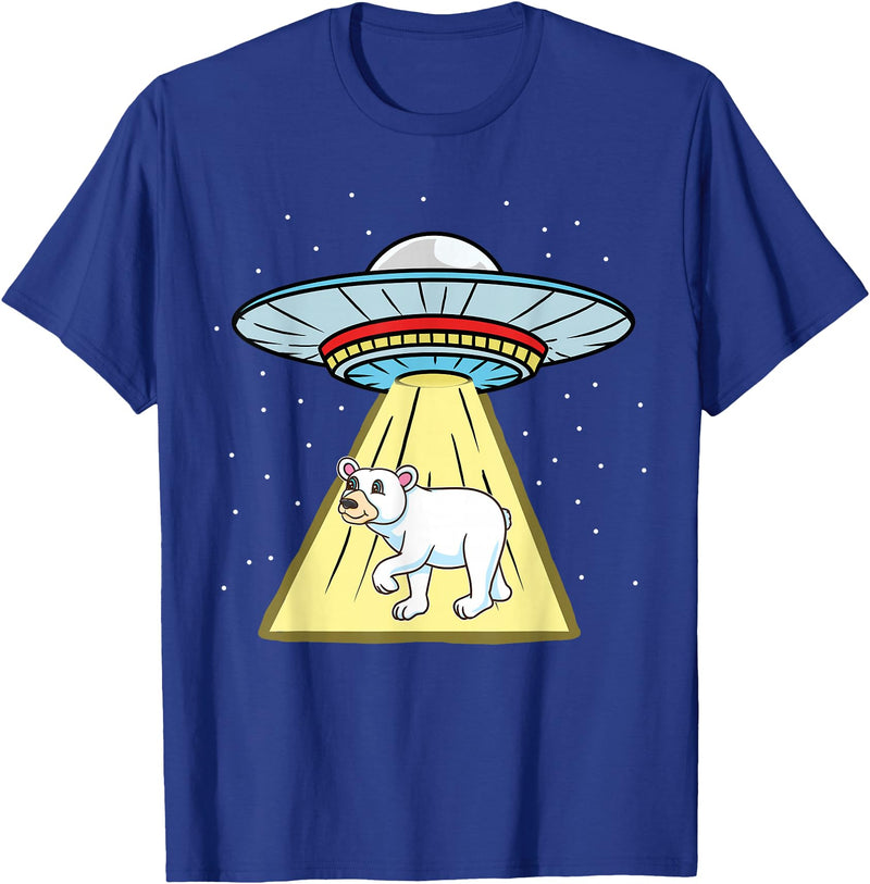 UFO Abduction Cute Polar Bear T-Shirt - Royal Blue