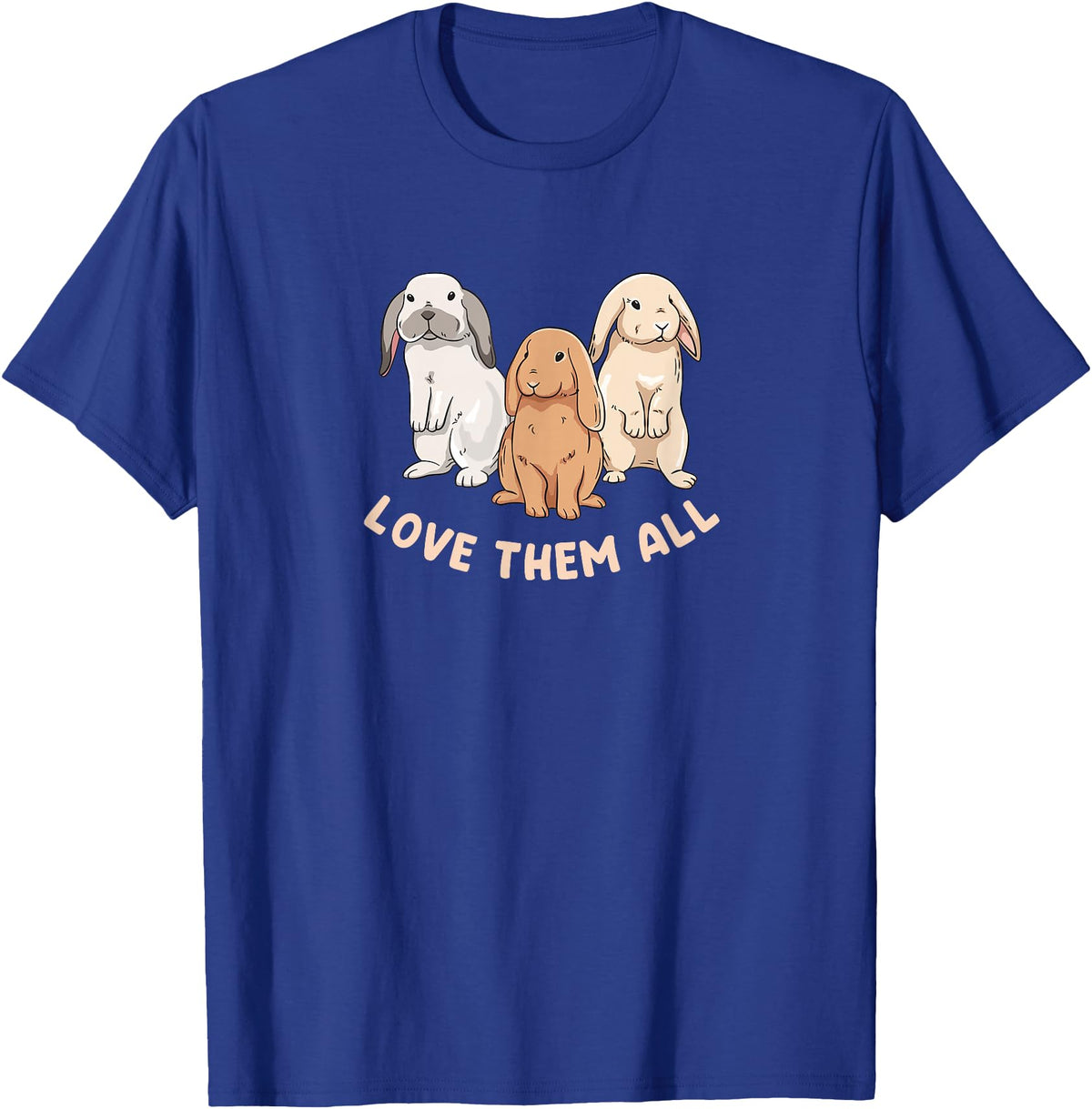 3 Cute Lop Bunnies Love Design for Bunny Owners T-Shirt in Royal Blue