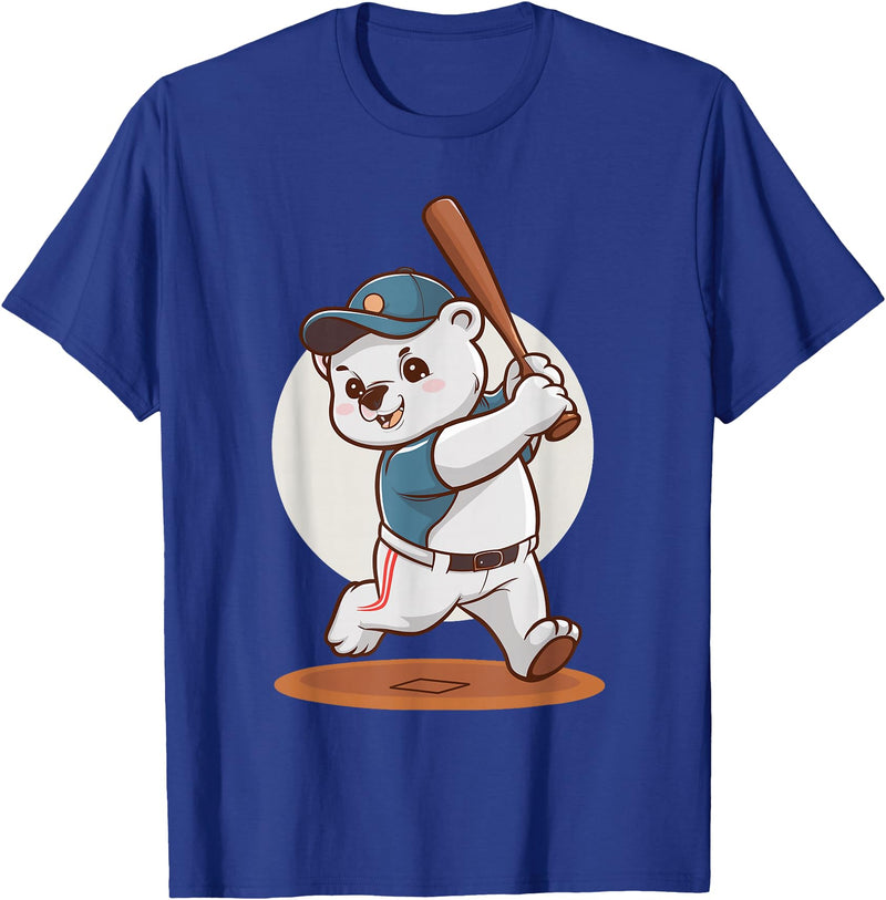 Adorable Polar Bear Baseball Theme Design Cute Polar Bear Playing Baseball Design Adorable Baseball T-Shirt - Royal Blue