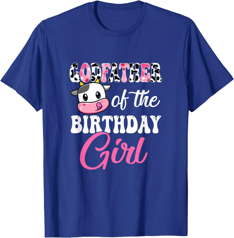 Vintage Retro Birthday Godfather Of The Birthday Girl Farm Cow 1St Birthday Girl T-Shirt - Royal Blue