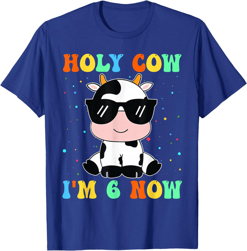 Holy Cow I'm Two 6 6th Birthday Boy Girl Kids Holy Cow I'm Two 6 Years Old 6th Birthday Boy Girl T-Shirt - Royal Blue