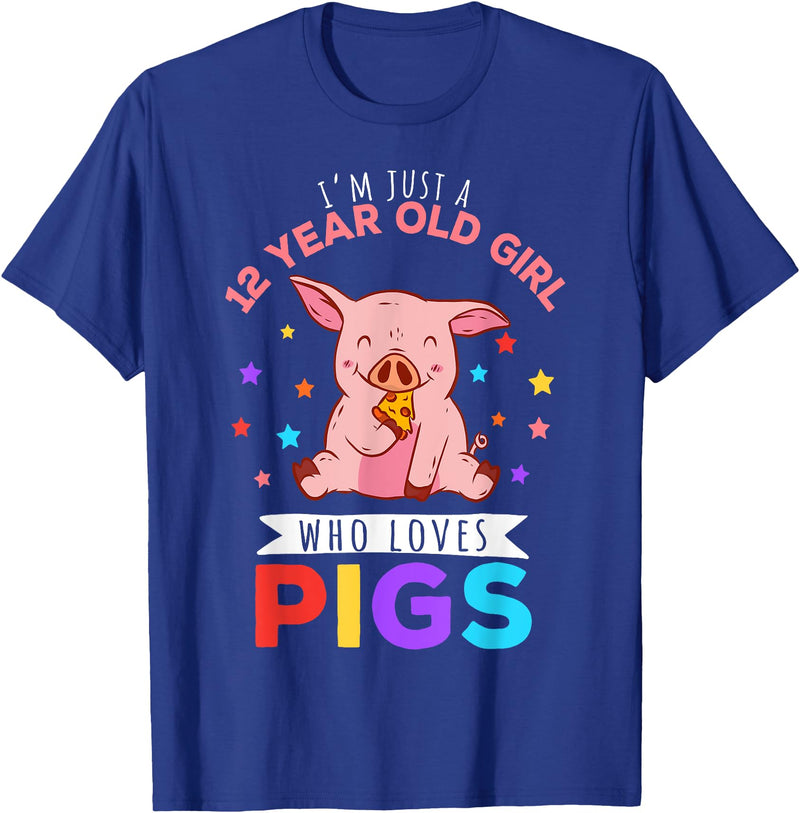 Funny Pig Lover Girl Pig Birthday Gift I'm Just A 12 Year Old Girl Who Loves Pigs Hog Lover T-Shirt - Royal Blue