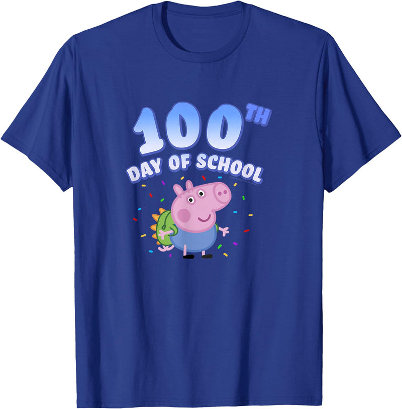 Peppa Pig George Pig 100th Day Of School Fun Confetti Pose T-Shirt - Royal Blue