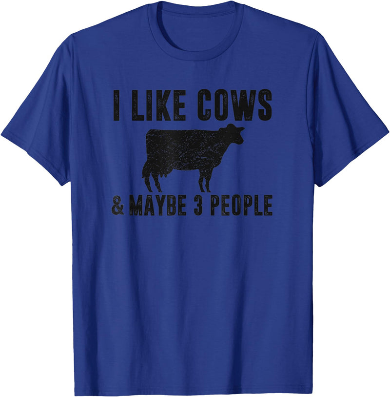 Funny Cow Lover Farmer Gifts Women Girls I Like Cows & Maybe 3 People Funny Quote Dairy Cow Graphic T-Shirt - Royal Blue