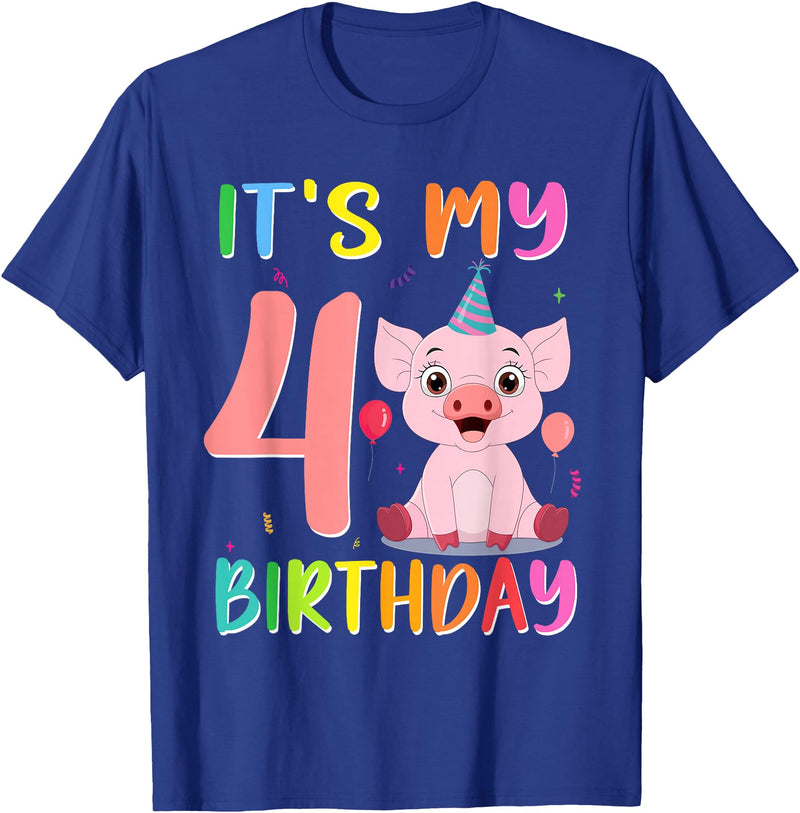Pig Lover Shirt Farm Birthday Boy Girl Gift It’s My 4th Birthday Pig for Pig Lover 4 Year Old T-Shirt - Royal Blue