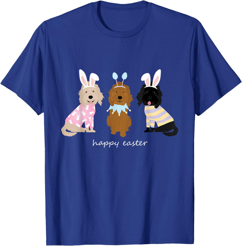 Happy Easter Goldendoodle Dogs Cute Golden Doodle Bunny T-Shirt in Royal Blue