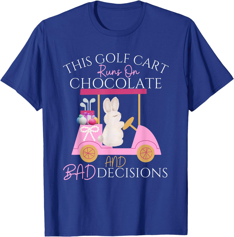 Golf Golfer Easter Eggs Bunny Rabbit Golf Cart Matching T-Shirt in Royal Blue