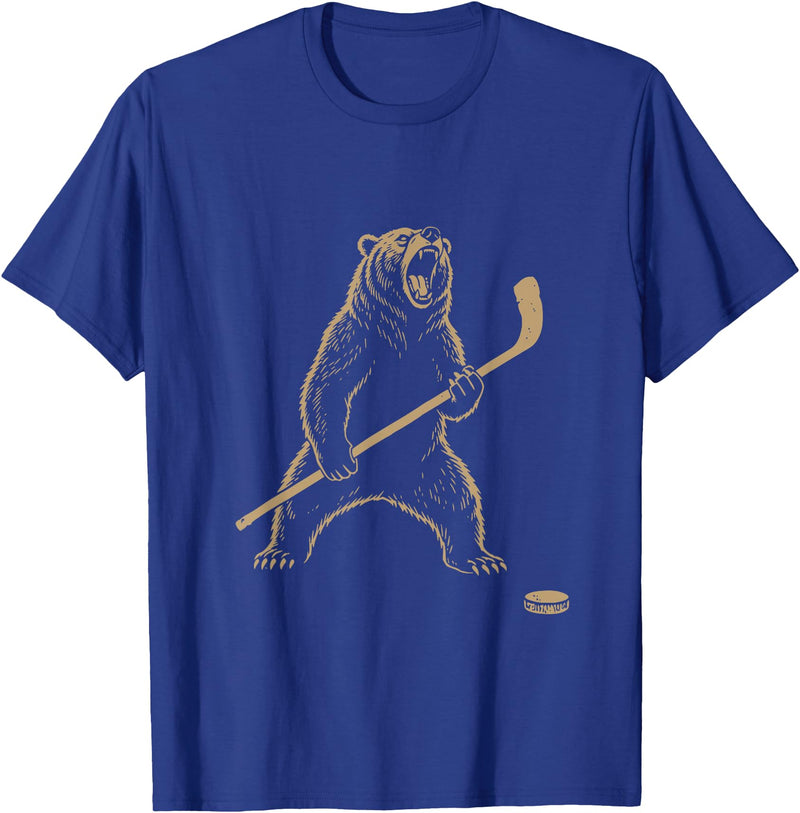 Funny Polar Bear Hockey Player Fans Ice Lover Funny Polar Bear Playing Ice Hockey Sports Lover Player T-Shirt - Royal Blue