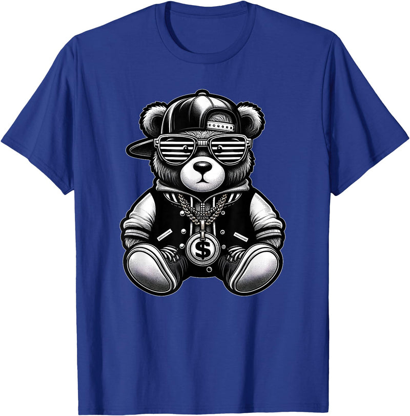 Teddy Bear Hip Hop Lovers Men Women & Kids Funny Hip Hop Teddy Bear 90s Graffiti Art Rap Lover Gangsta T-Shirt - Royal Blue