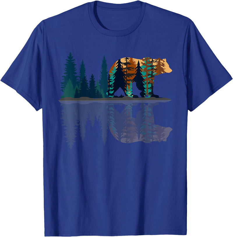 Bear Lover Gift Co. Trees Reflection Wildlife Nature Animal Bear Outdoor Forest T-Shirt - Royal Blue