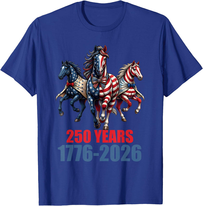 Horse 4th Of July USA Flag Men Women 250 Years 1776-2026 250th Anniversary Horse 4th of July T-Shirt - Royal Blue