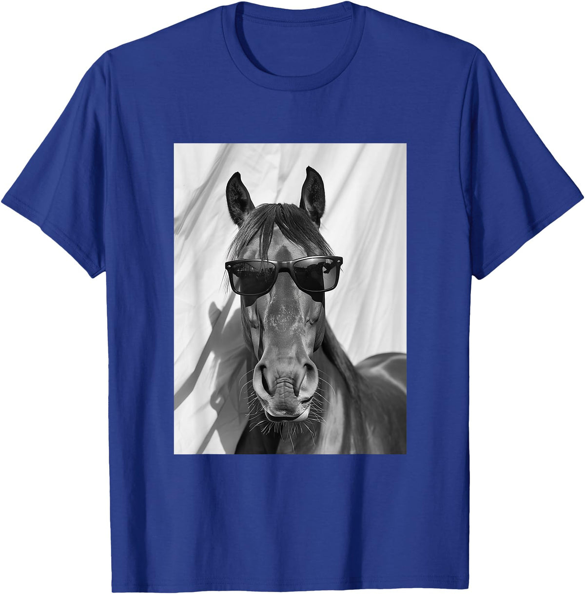 Funny Animal Photography Clothing Co. Cute Horse with Sunglasses Farm Animal Photo Booth T-Shirt - Royal Blue
