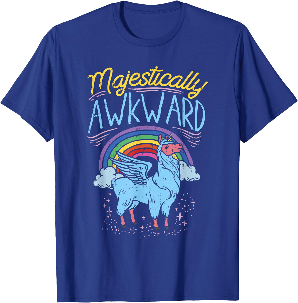 Llama Queen Birthday Party Gift Majestically Awkward Funny Llamacorn Llama Unicorn Rainbow T-Shirt - Royal Blue