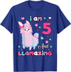 Llamazing Birthday Girl Llama Family BW Art Llama I Am Five and Llamazing 5 Years Old 5th Birthday Girl T-Shirt - Royal Blue