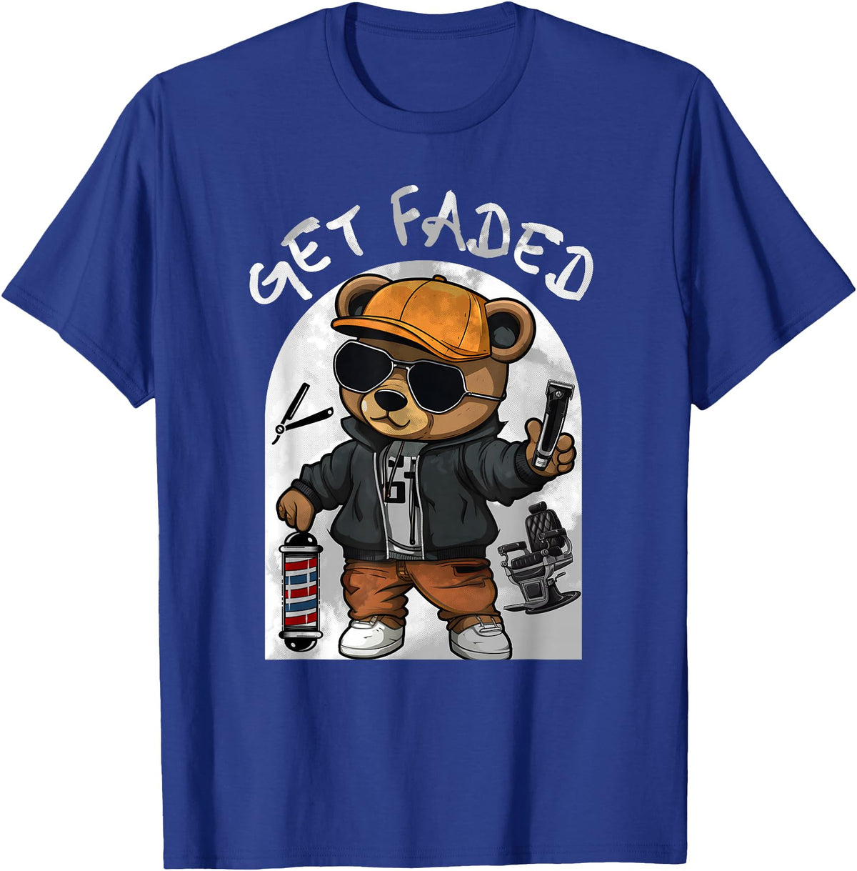 Black Barbershop African American Barber Designs Get Faded Hip Hop Teddy Bear Barber Streetwear Fade Haircut T-Shirt - Royal Blue