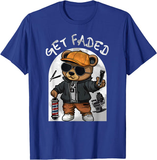 Black Barbershop African American Barber Designs Get Faded Hip Hop Teddy Bear Barber Streetwear Fade Haircut T-Shirt - Royal Blue