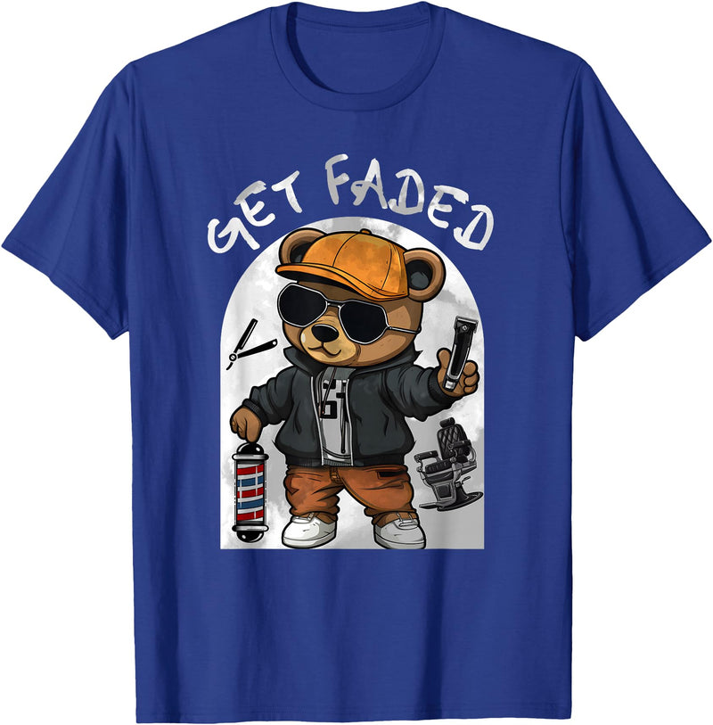 Black Barbershop African American Barber Designs Get Faded Hip Hop Teddy Bear Barber Streetwear Fade Haircut T-Shirt - Royal Blue