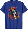 Sugar Skull Dia De Los Muertos Floral Skull Day of The Dead Sugar Skull Woman Floral Crown T-Shirt - Royal Blue