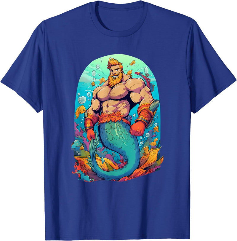 Gay Pride Merman Bear Muscle Daddy Hunk Mermaid LGBTQ Transgender Gay Muscle Dad Bear Mermaid Gay Merman T-Shirt - Royal Blue