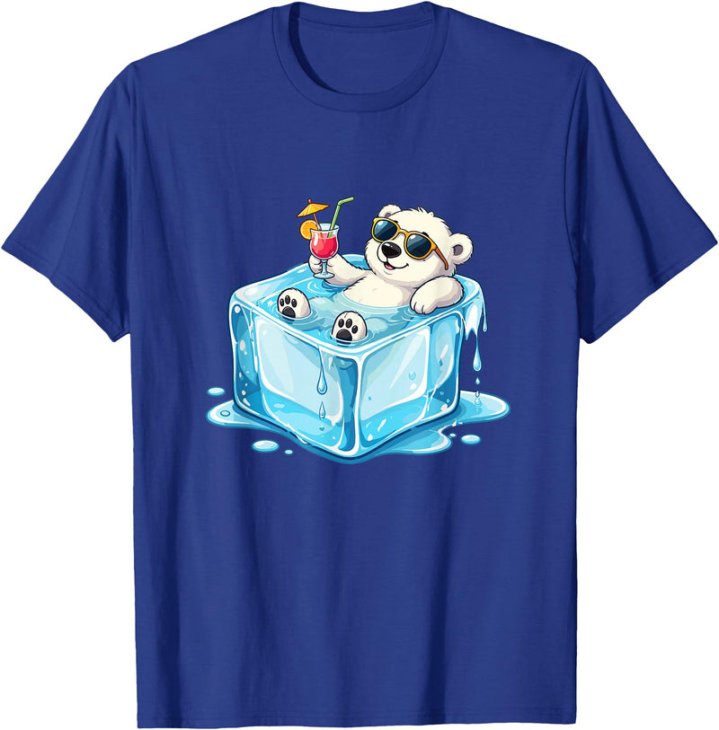 Cool Polar Bear Summer Vibes Chill Ice Cube Lazy Polar Bear in Ice Cube Tropical Cocktail T-Shirt - Royal Blue