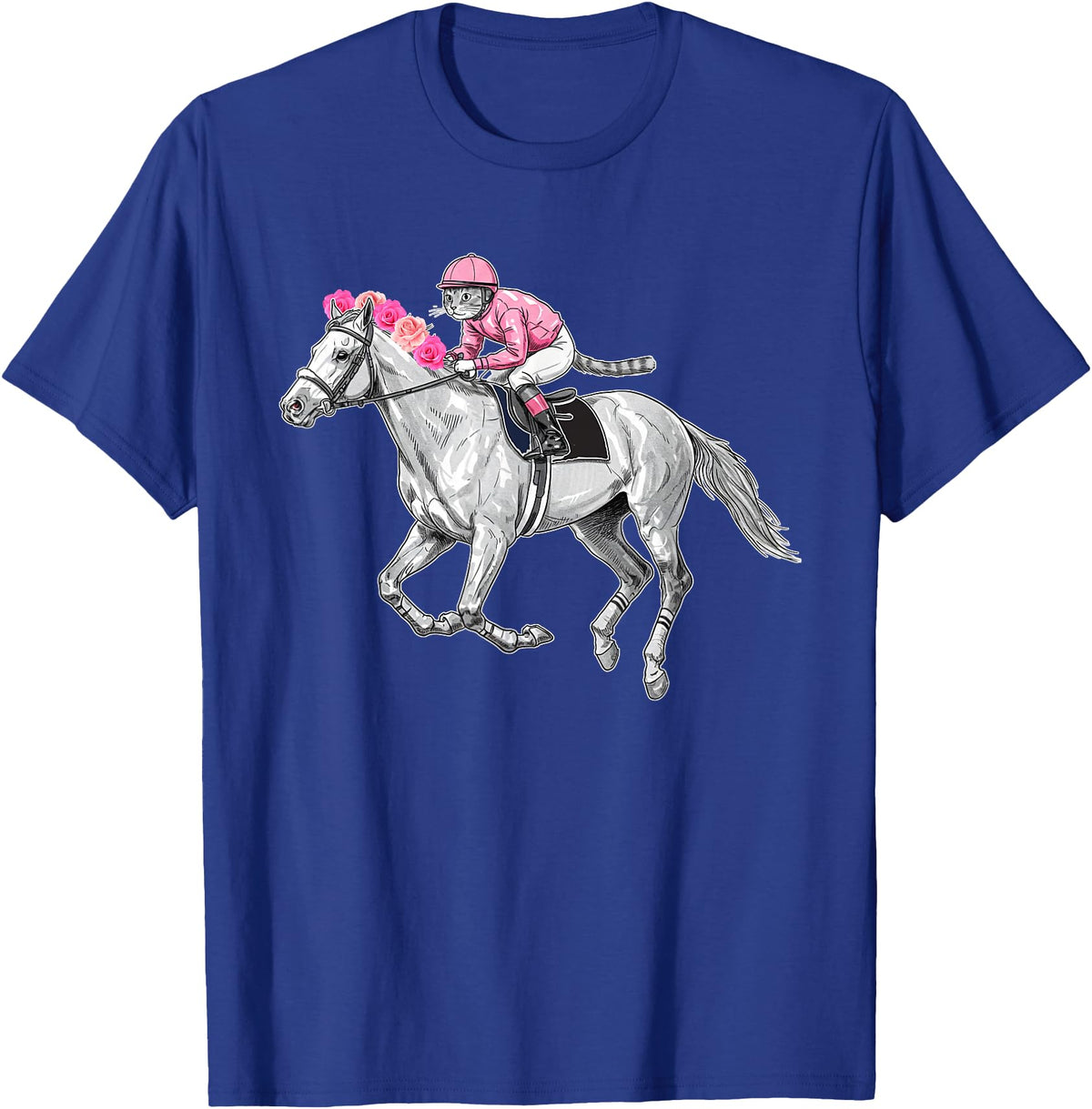 Racehorse and Cat Racer Derby Horse Racing Cat Jockey Funny Race Equestrian Humor T-Shirt - Royal Blue