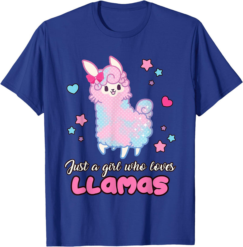 Just A Girl Who Loves Llamas BW Art Llama Girl Shirt Just A Girl Who Loves Llamas Cute T-Shirt - Royal Blue