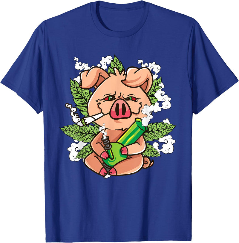 Weed Lover Gifts Funny Pot Smoker Gifts Pig Lover Pig Smoking Joint Holding Weed Bong Pig Marijuana T-Shirt - Royal Blue
