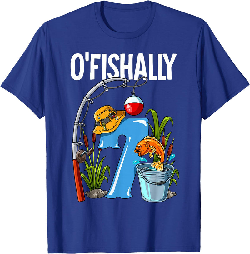 Fishing Theme Birthday Gifts O'fishally 7 Years Old 7th Birthday Fishing T-Shirt - Royal Blue