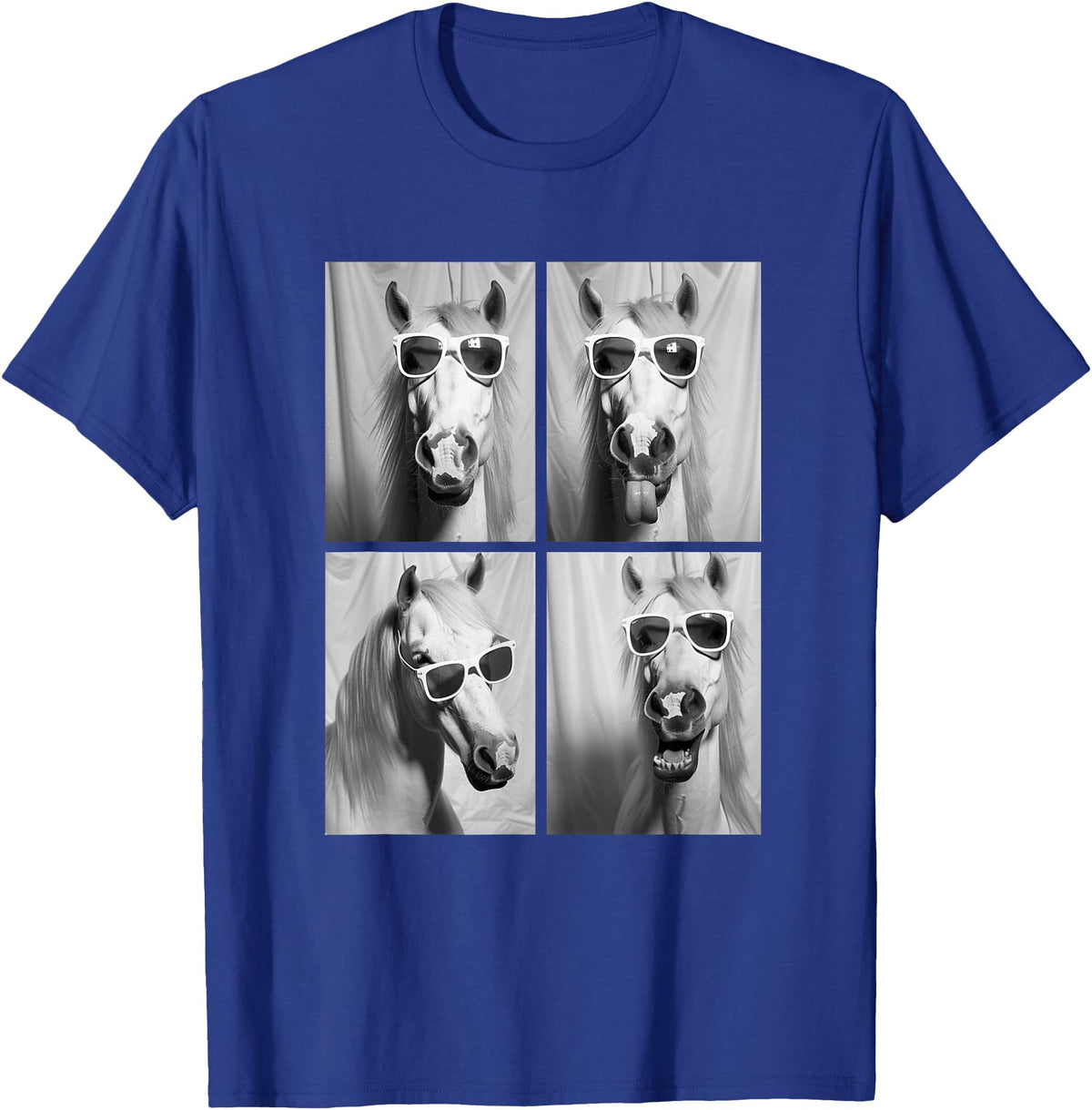 Funny Animal Photography Clothing Co. Cute Horses with Sunglasses Hipster Photo Booth Memes T-Shirt - Royal Blue
