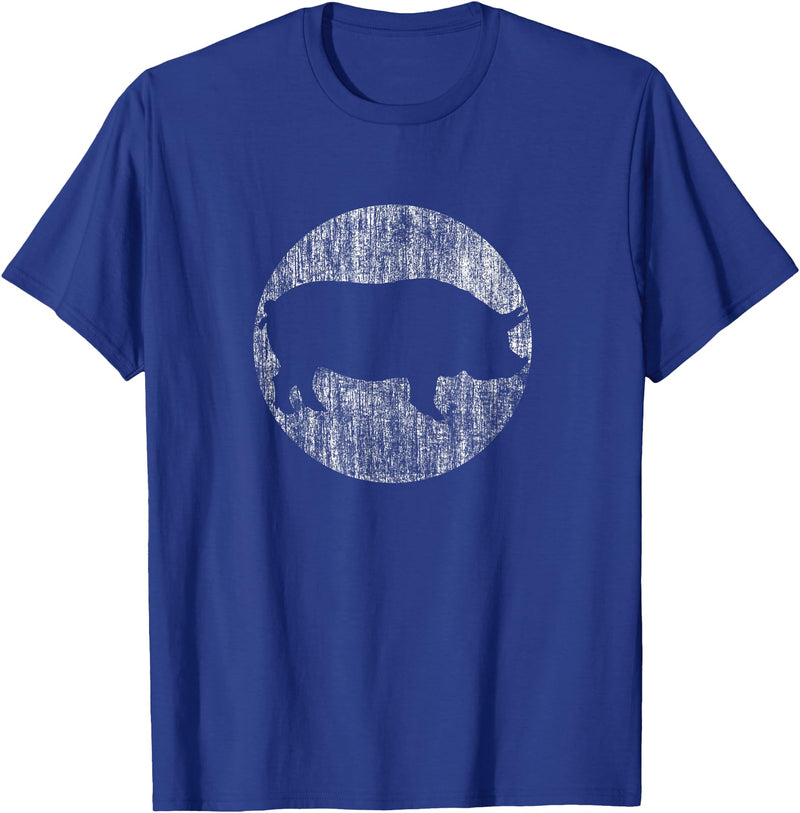 Vintage Pig Shirts - Distressed Pig Animal Print T-Shirt - Unisex-Adults & Kids - Black - Small - Short Sleeve - Classic Fit - Royal Blue