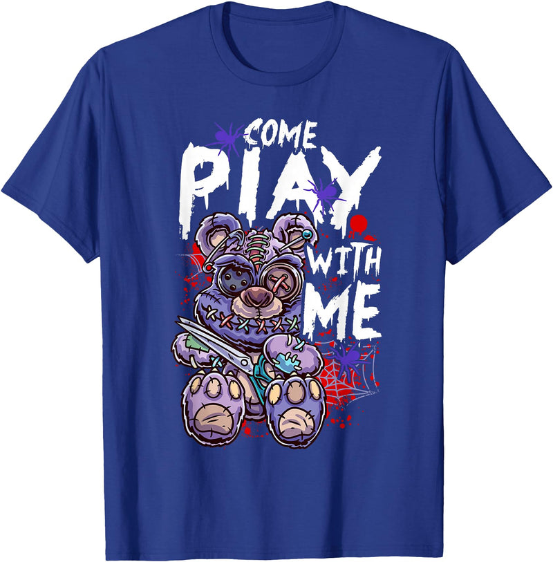Halloween Gifts & Halloween Shirts by NLTS Scary Killer Teddy Bear Pastel Goth Style Creepy Kawaii T-Shirt - Royal Blue